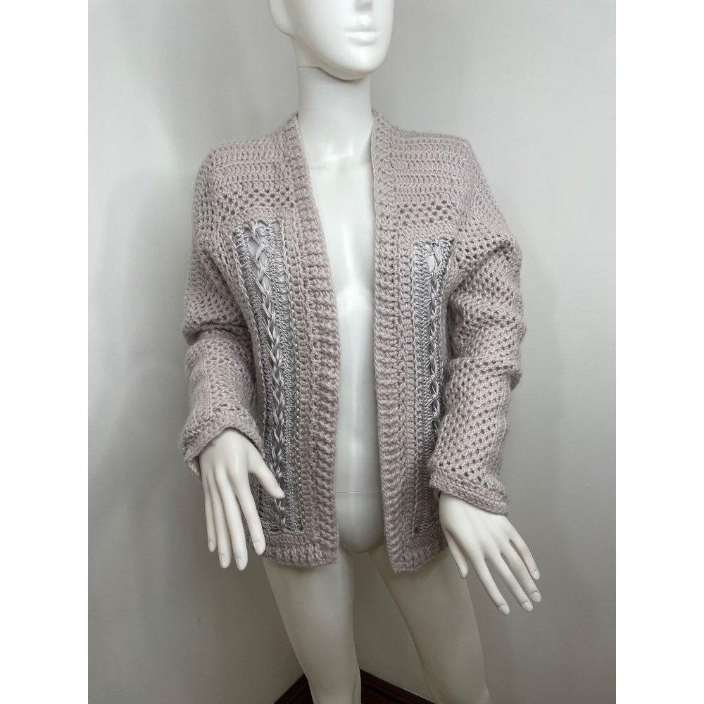 H&M Women’s Cardigan Sweater S Lavender Wool Cable Knit Interwoven Threads Lined